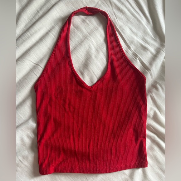 Garage Red Cropped Halter Top - Picture 1 of 3